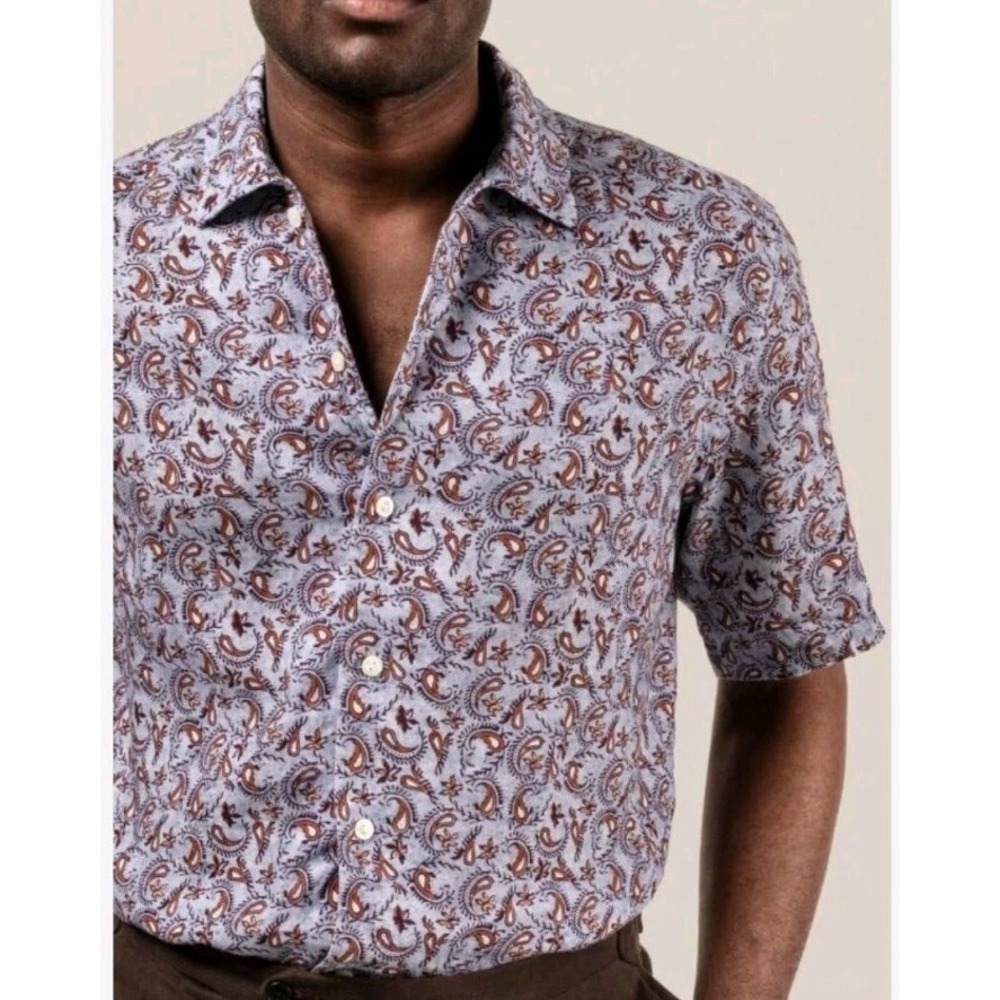 Eton L 100% Linen Resort Paisley Short Sleeve Shirt $390